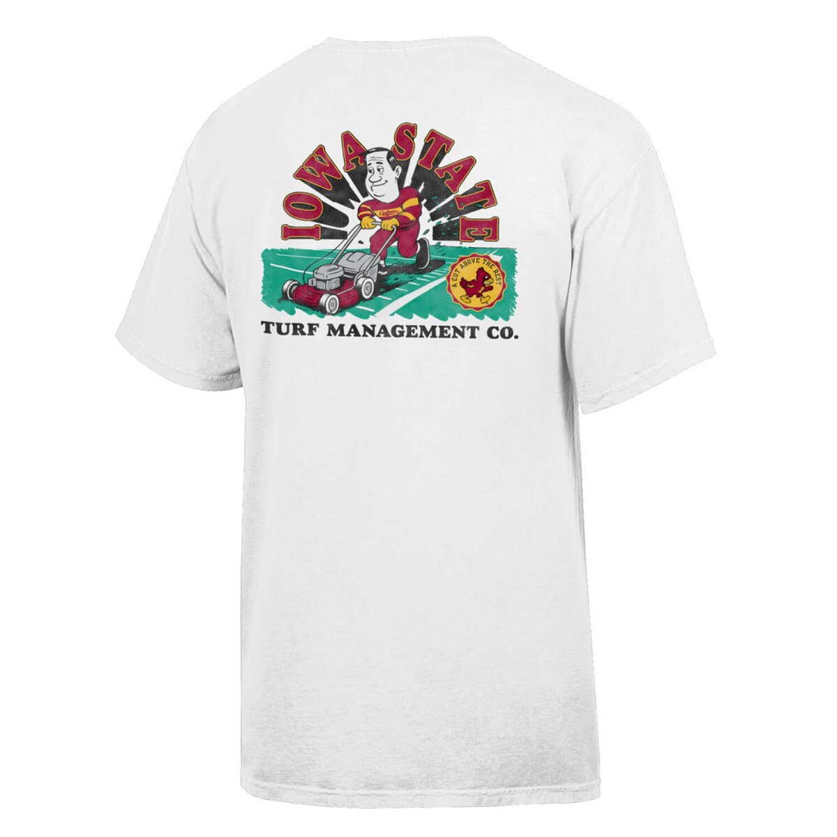 Comfort Wash Iowa State Turf Management White Short Sleeve T-Shirt back design vendor image